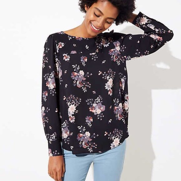 LOFT Tops - Loft BOUQUET CUTOUT BACK BLOUSE